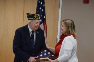 Navy veteran William Matthews was honored as a Hometown Hero by the Westhampton Free Library at a ceremony on February 16. He is pictured with Westhampton Free Library Director Danielle Waskiewicz.