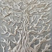 “Silver Tree”, 14” x 11”, bas relief, resin and sterling silver on panel, 2019