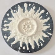 “Cosmic Flower”, 10” diameter, mixed media on panel, 2018, Marissa Bridge