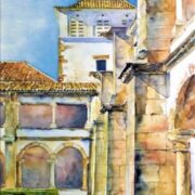 GALINA MELNIK Courtyard in Monastery Portugal Watercolor 13”x23”