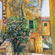 GALINA MELNIK Narrow Street in France Watercolor 12”x16”