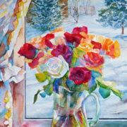 GALINA MELNIK Roses and Snow watercolor 11”x14”
