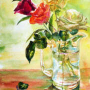 GALINA MELNIK Roses in Jug Watercolor 11’x14”