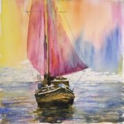 GALINA MELNIK Sails in Pink Watercolor 12”x12”