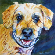 GALINA MELNIK Smiling Dog Watercolor 8”x8”
